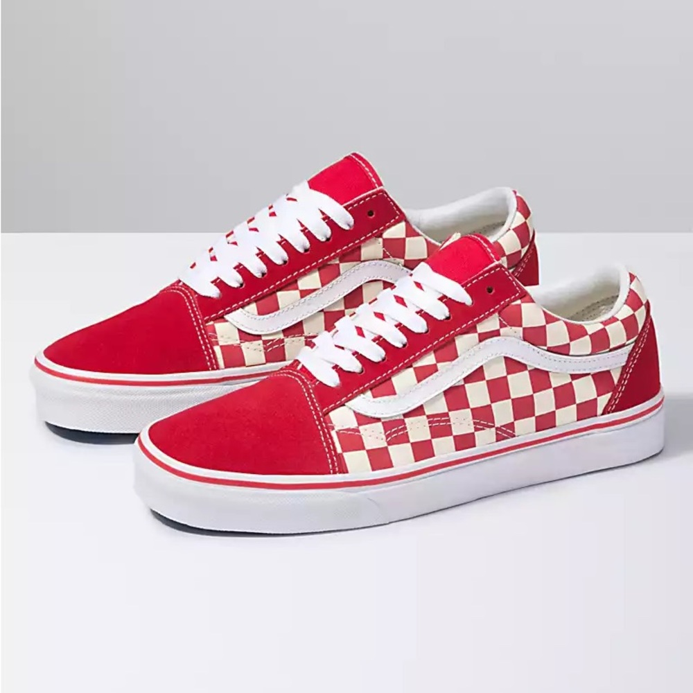 Old skool red checkered vans shoe